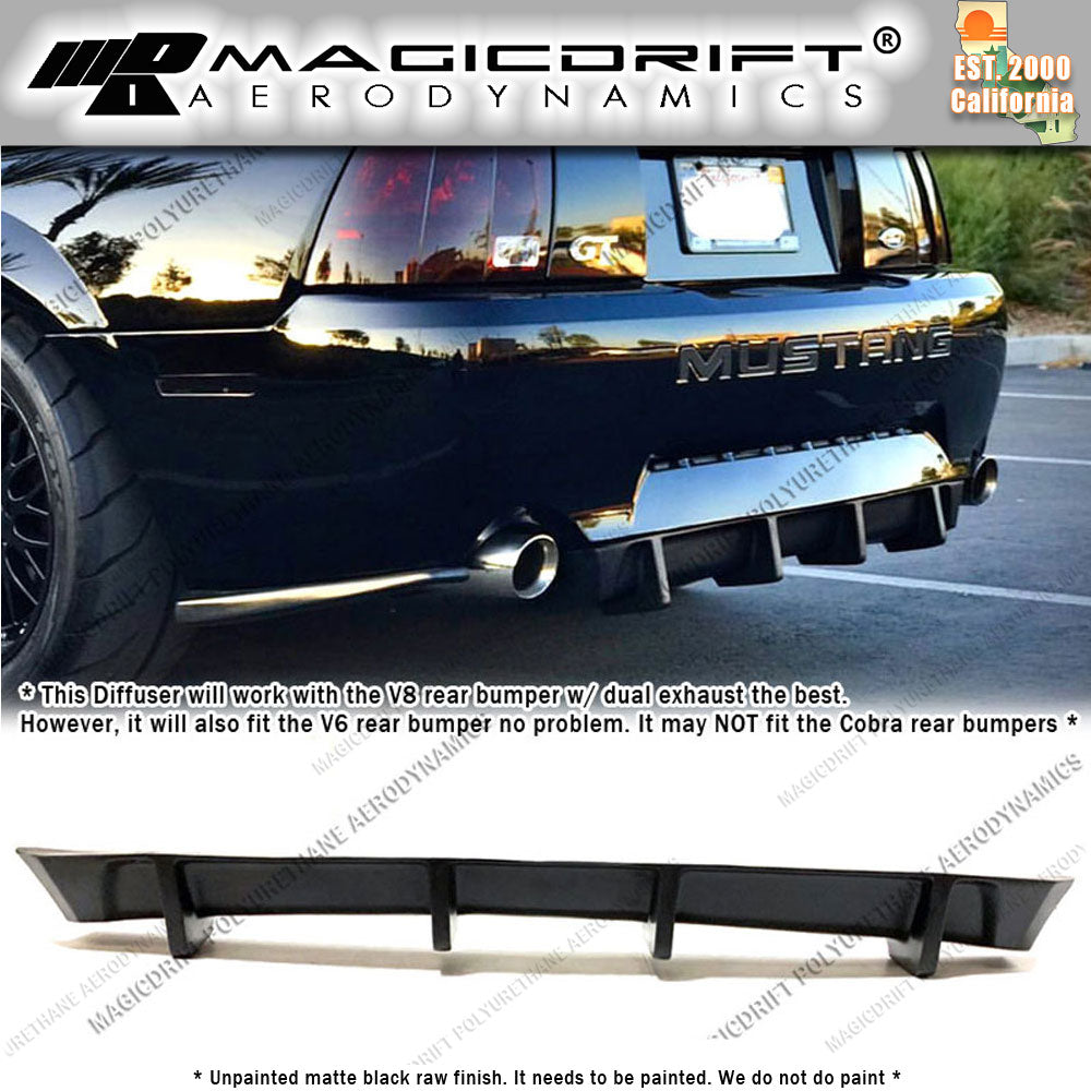 99-04 Ford Mustang MDA Style Rear Bumper Center Lower 4-Fin Diffuser Lip