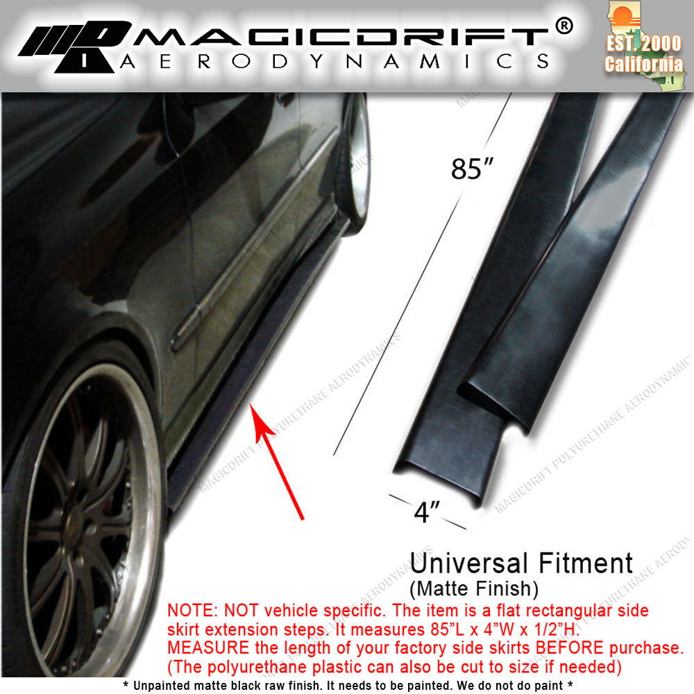 Universal Fit 85" x 4" Universal Style Side Skirt Rocker Panel Extension Lips (Pair)