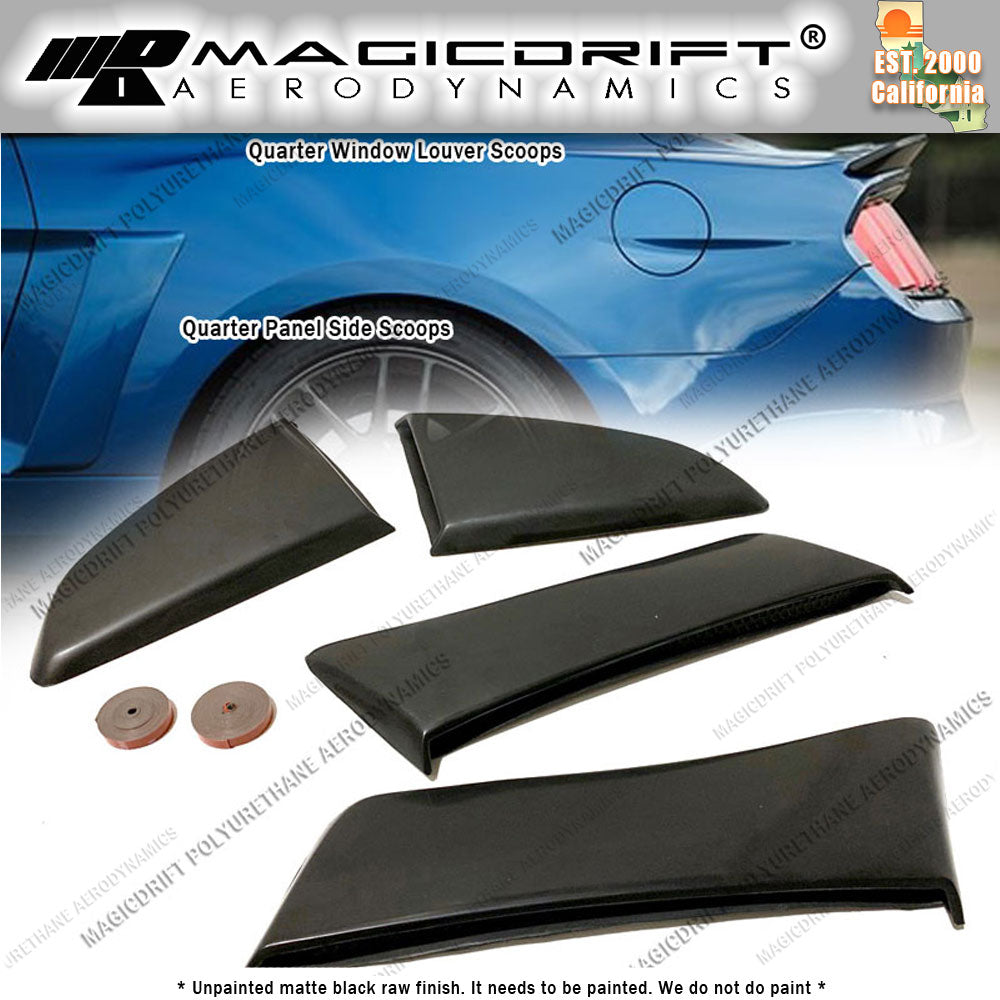 15-18 Ford Mustang Quarter Panel Side Scoops + Window Louver Cover Combo Kit