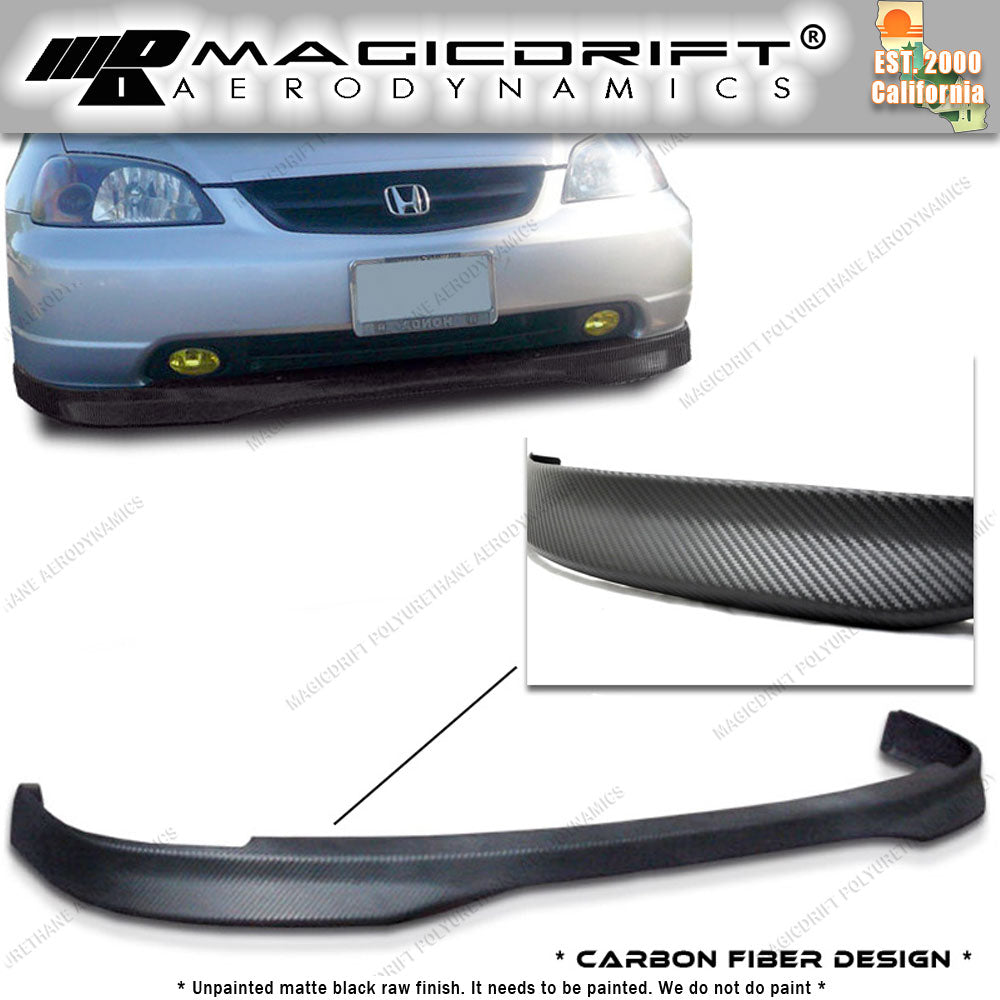 01-03 Honda Civic TR Style Front Bumper Chin Spoiler Lip - Carbon Look