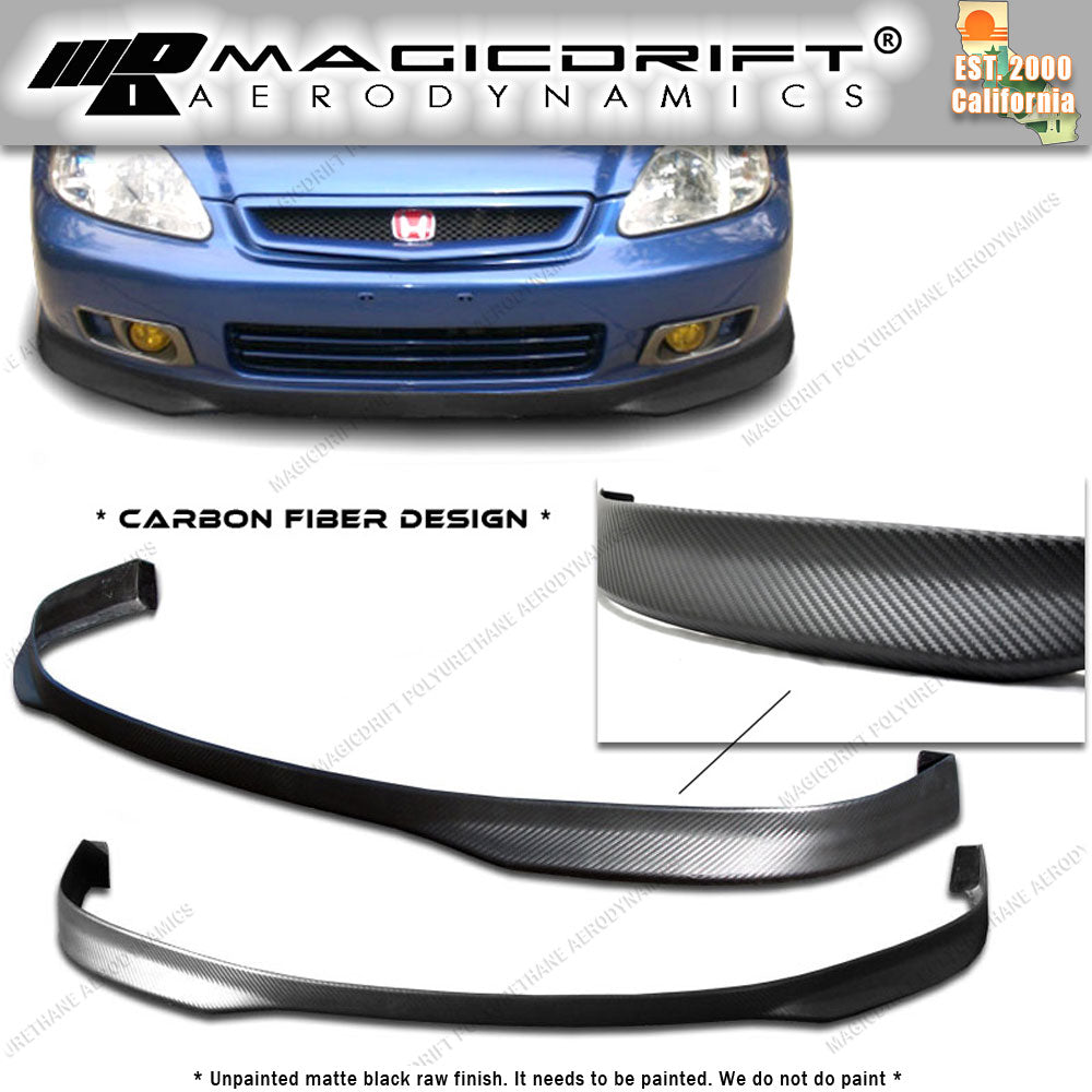 99-00 Honda Civic TRBM Style Front Bumper Chin Spoiler Lip (Carbon Look)