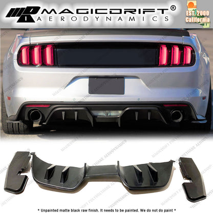 15-17 Ford Mustang 4-Fin Rear Bumper Diffuser w/ Side Valance 3 pcs Kit (Premium Packages only)