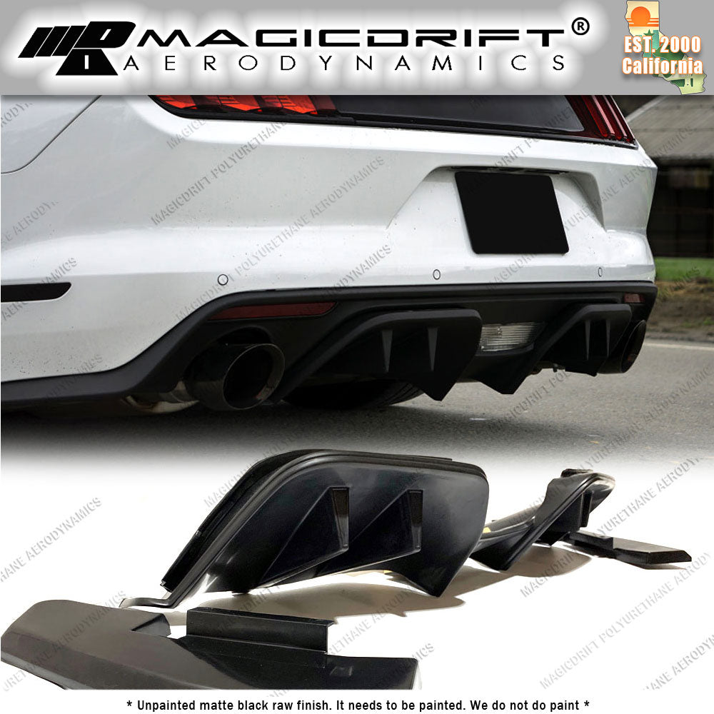 15-17 Ford Mustang 4-Fin Rear Bumper Diffuser w/ Side Valance 3 pcs Kit (Premium Packages only)