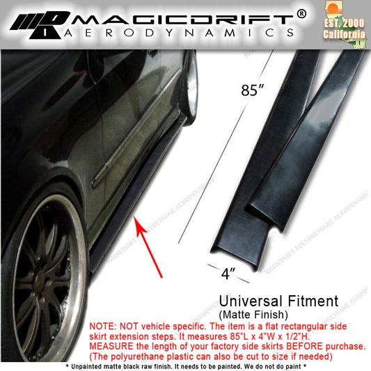 Universal Fit 85" x 4" Universal Style Side Skirt Rocker Panel Extension Lips (Pair)
