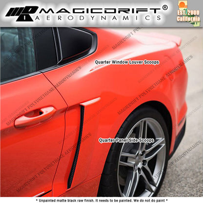 15-18 Ford Mustang Quarter Panel Side Scoops + Window Louver Cover Combo Kit
